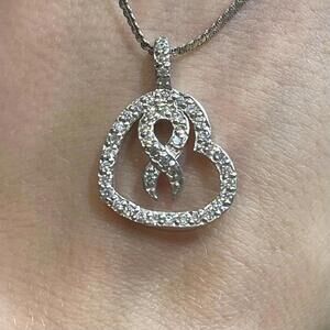 Sterling Silver CZ Pendant Heart & Awareness Ribbon